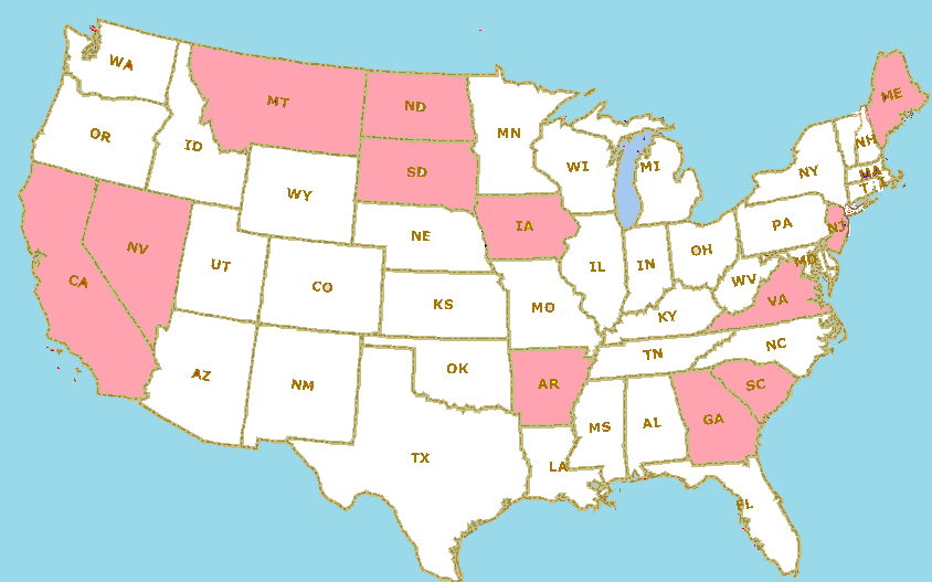 States (in pink) with primary/runoff elections