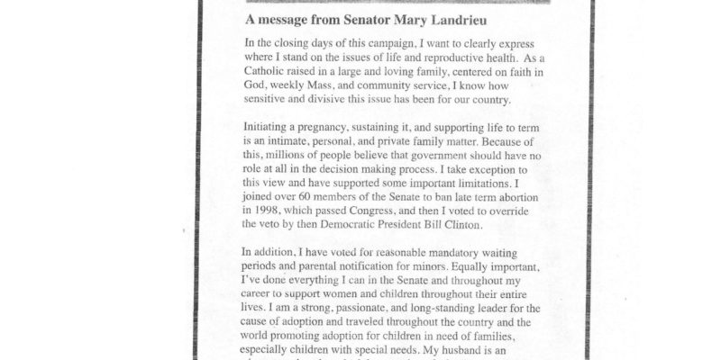 Check Out Mary Landrieu’s Last-Minute Misleading Pro-Life Ad