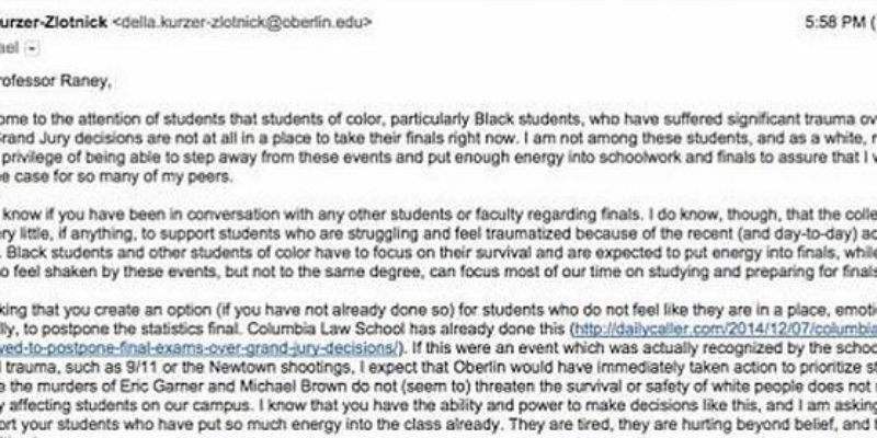 The Amazing Response To Oberlin Student Who Asks If Finals Can Be Delayed Due To Ferguson ‘Trauma’