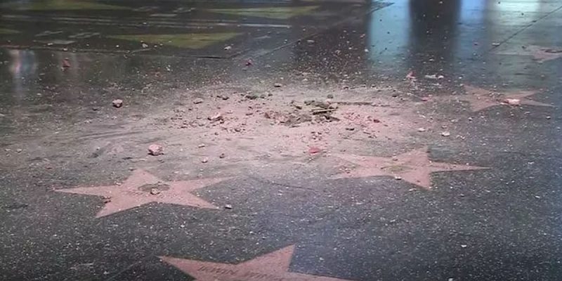 Some Idiot Took A Pick Axe To Donald Trump’s Star At The Hollywood Walk Of Fame