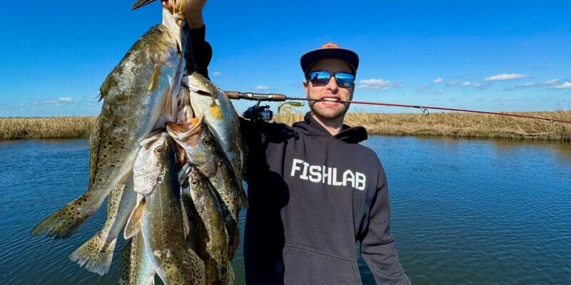 MARSH MAN MASSON: Two Hours WHACKING Speckled Trout in the Marsh!